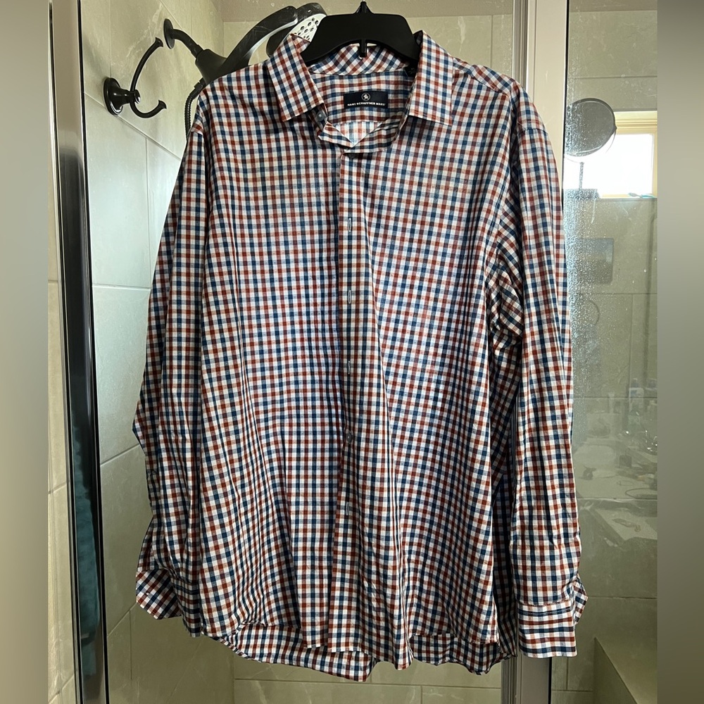 Hart Schaffner Marx Men's Red and Blue Checkered Shirt
